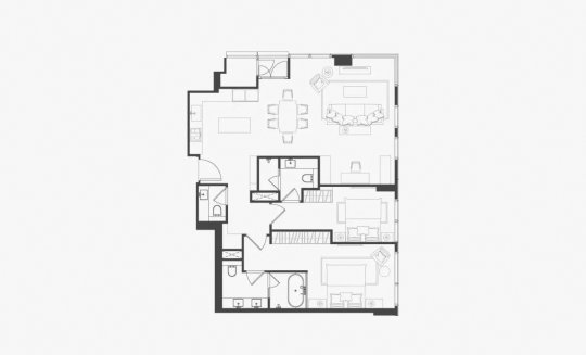 Apartment floor plan, 2 bedrooms in The Residences 38 No. 11007 (2D)